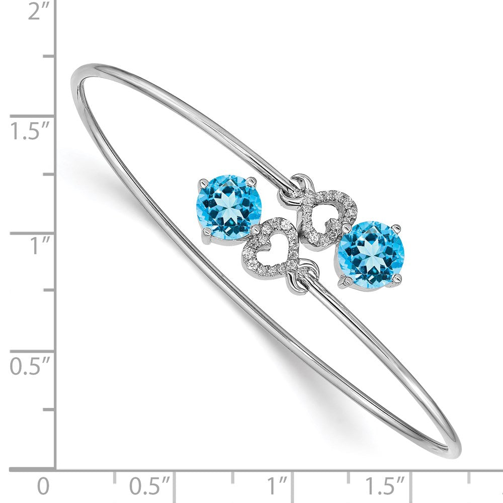 14k White Gold Blue Topaz and Natural Diamond Flexible Bangle