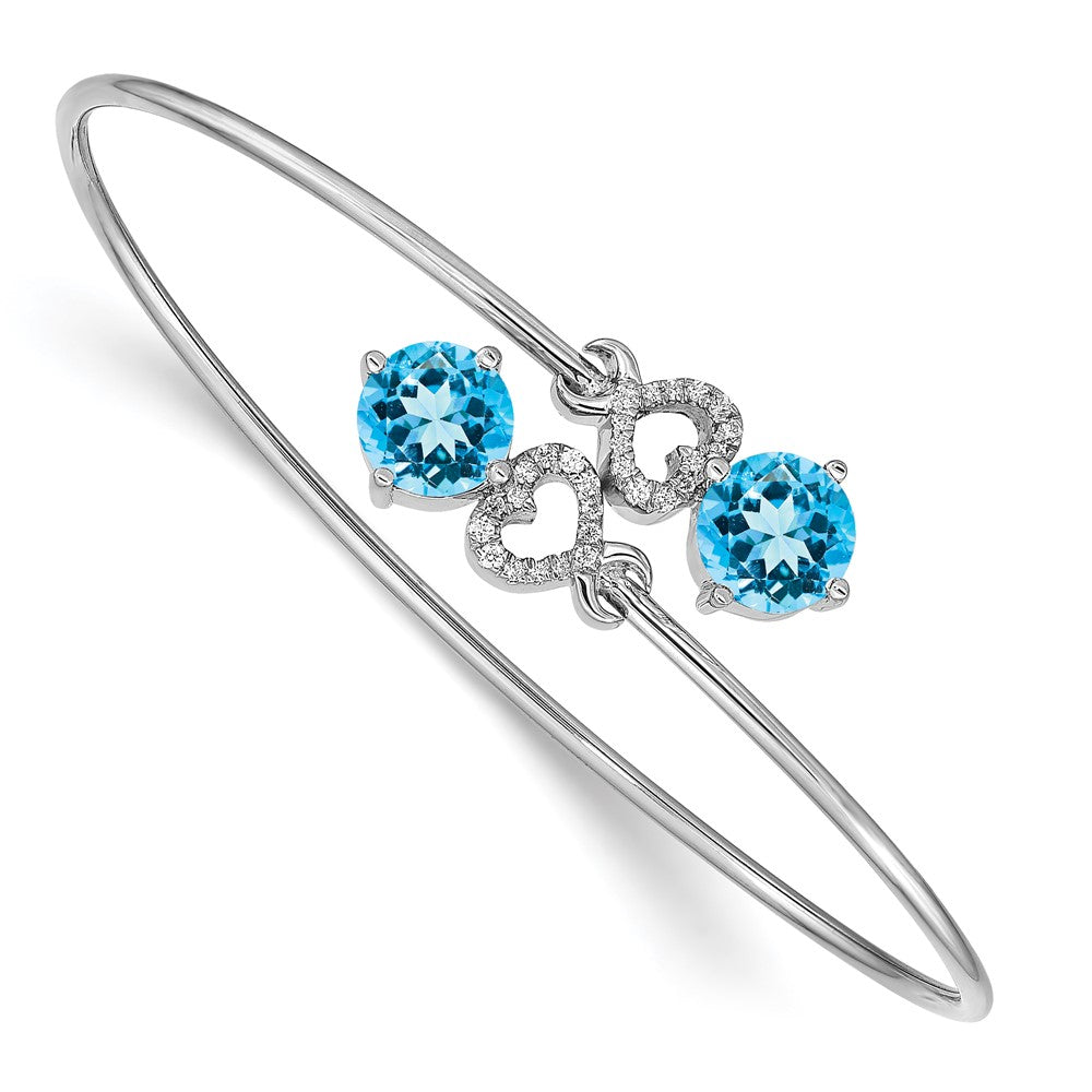 14k White Gold Blue Topaz and Natural Diamond Flexible Bangle