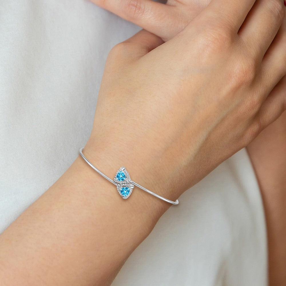 14k White Gold Blue Topaz and Natural Diamond Flexible Bangle