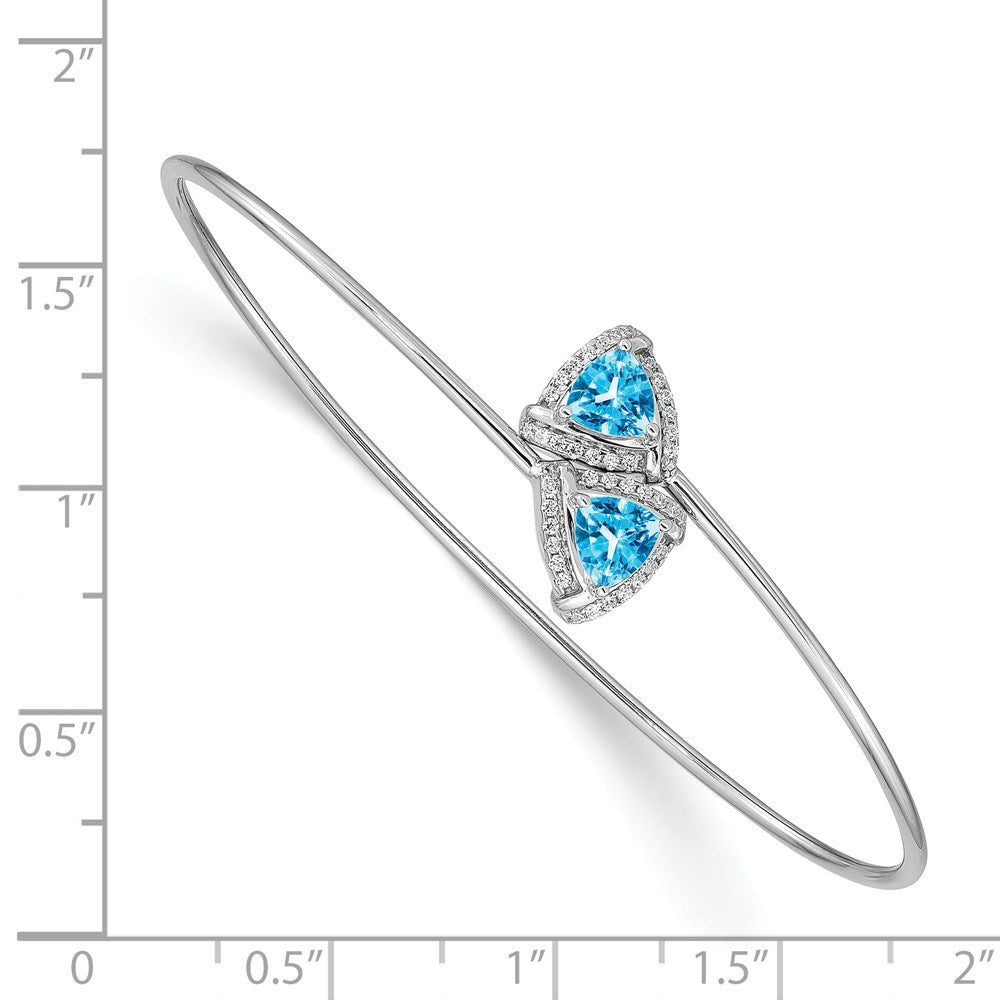 14k White Gold Blue Topaz and Natural Diamond Flexible Bangle