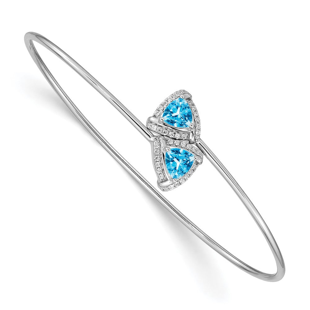 14k White Gold Blue Topaz and Natural Diamond Flexible Bangle