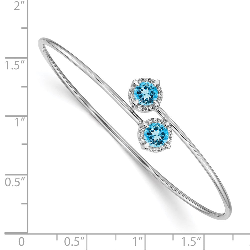 14k White Gold Blue Topaz and Natural Diamond Flexible Bangle