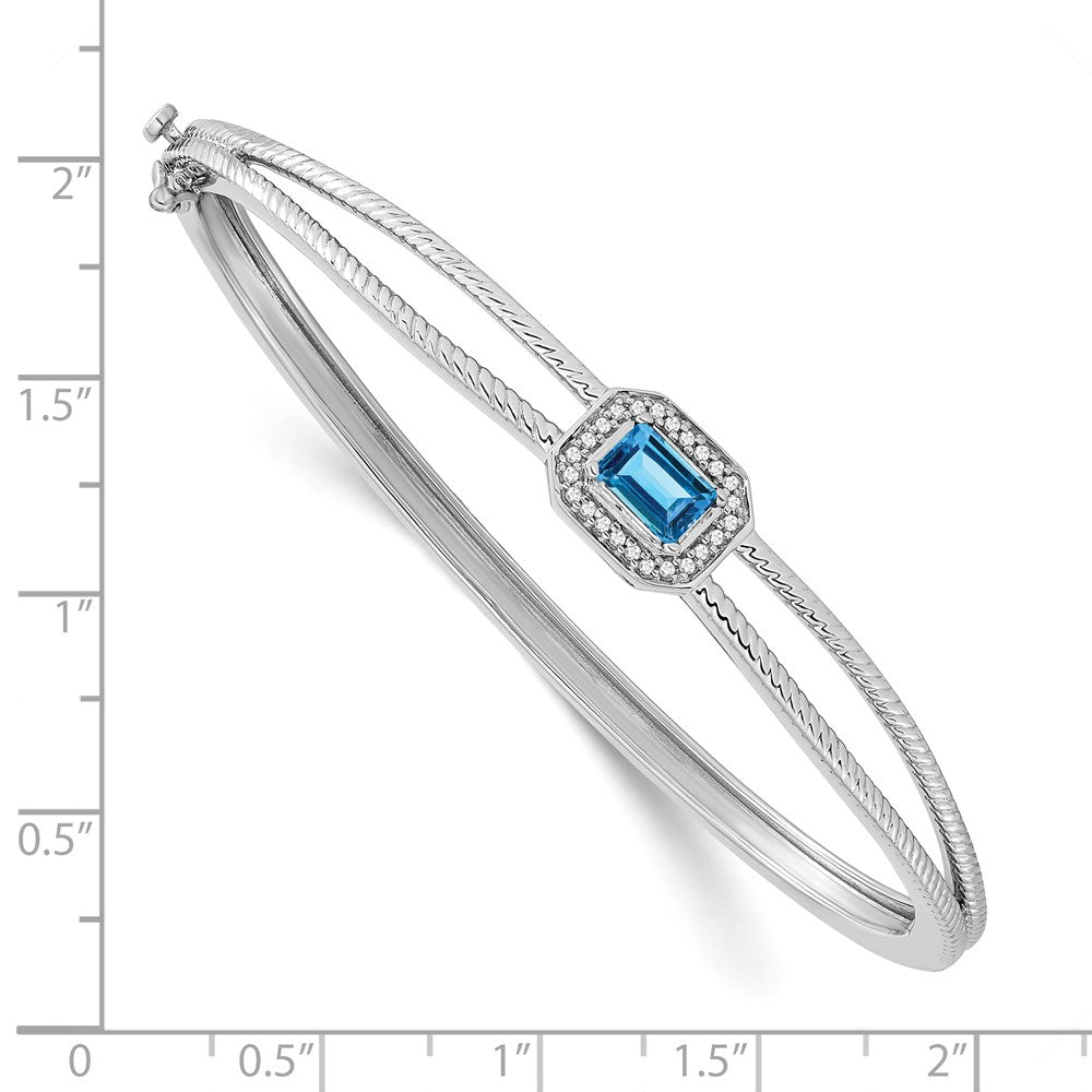 14k White Gold Emerald-shape Blue Topaz and Natural Diamond Halo Bangle