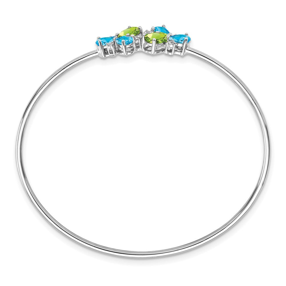 14k White Gold Blue Topaz/Peridot/Natural Diamond Bangle