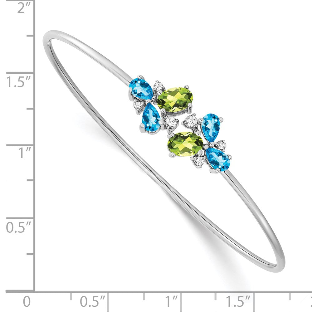 14k White Gold Blue Topaz/Peridot/Natural Diamond Bangle