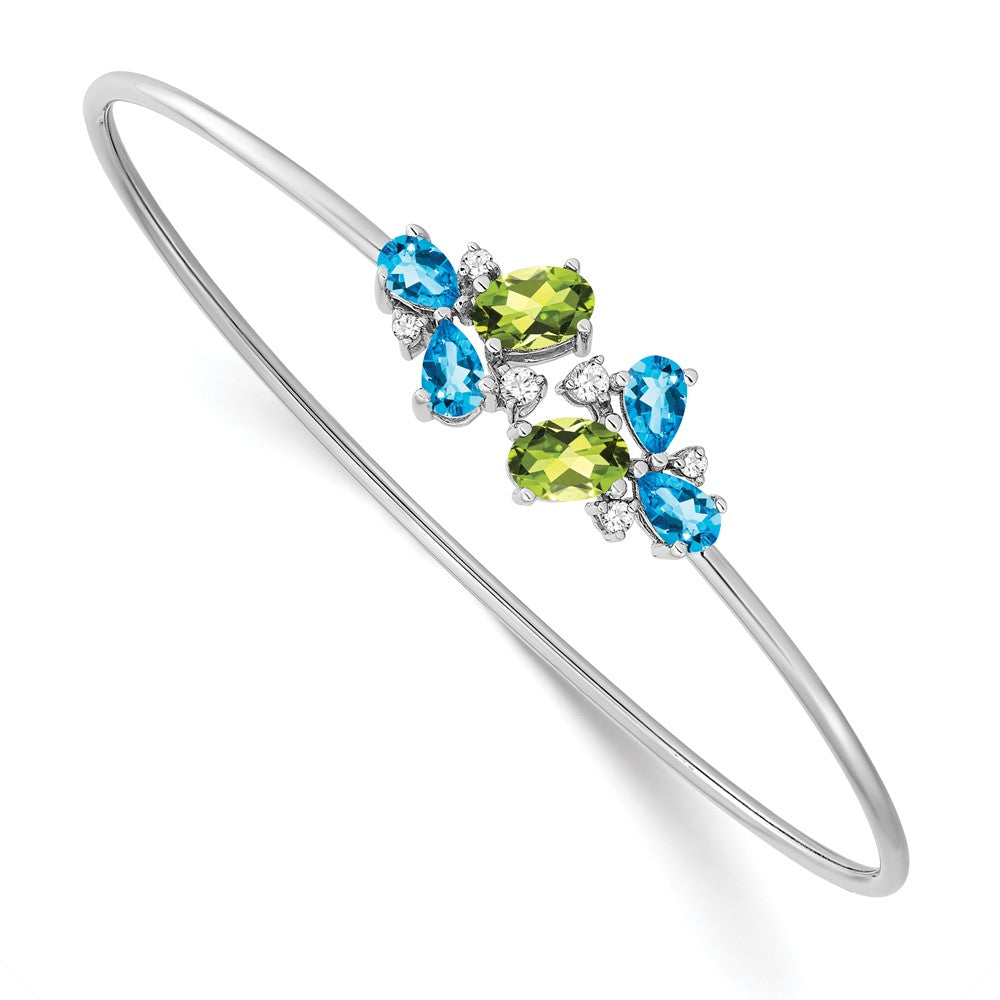 14k White Gold Blue Topaz/Peridot/Natural Diamond Bangle