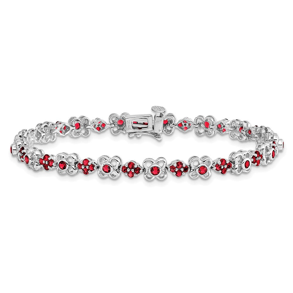 14k White Gold Created Ruby Bracelet