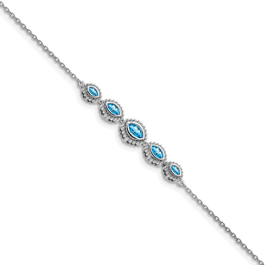 14k White Gold Marquise Blue Topaz Bracelet