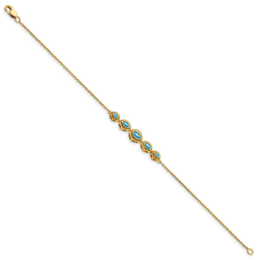 14k Yellow Gold Marquise Blue Topaz Bracelet