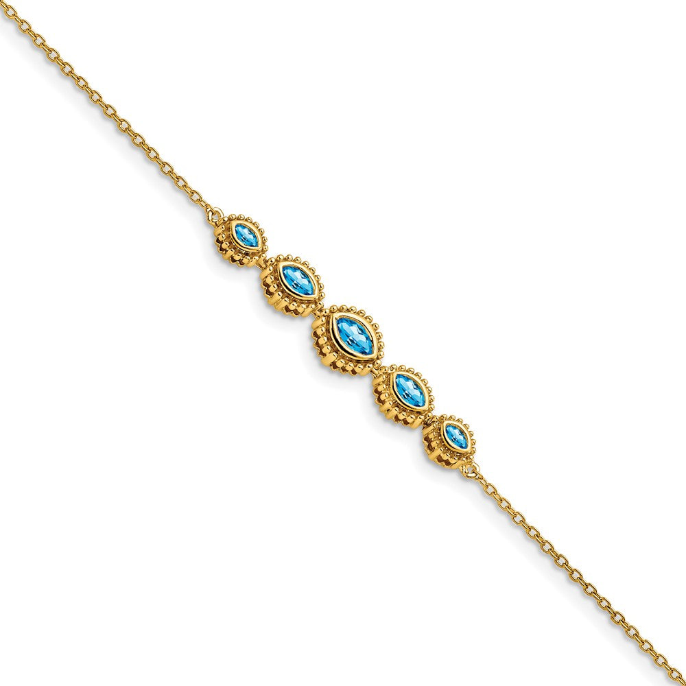 14k Yellow Gold Marquise Blue Topaz Bracelet