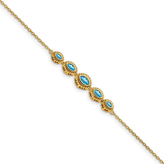 14k Yellow Gold Marquise Blue Topaz Bracelet