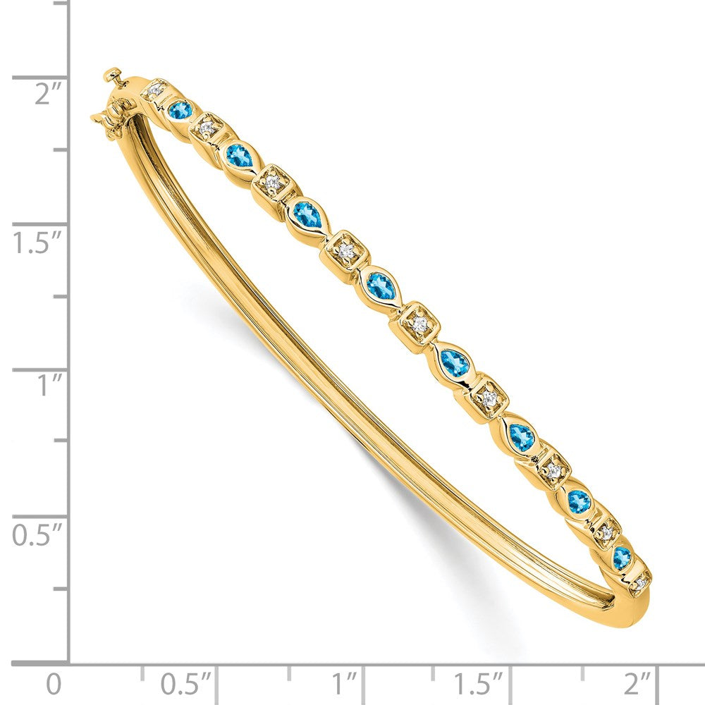 14k Yellow Gold Blue Topaz and Natural Diamond Bangle