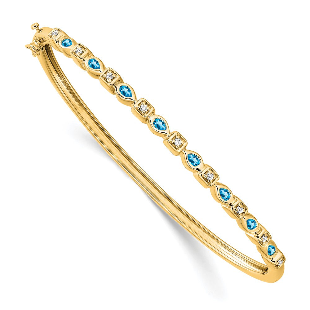 14k Yellow Gold Blue Topaz and Natural Diamond Bangle