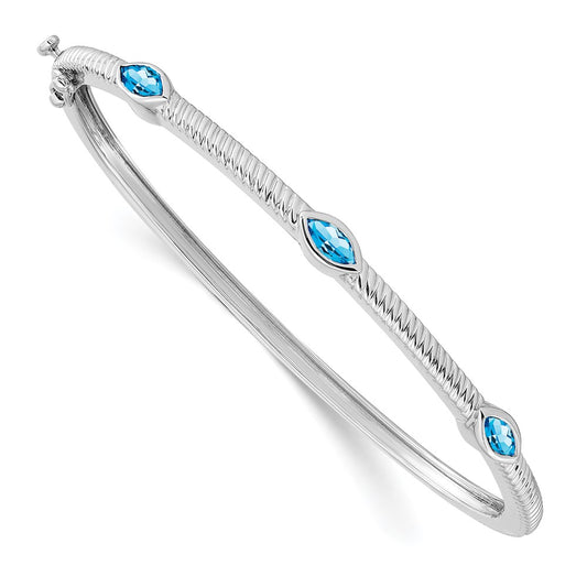 14k White Gold Marquise Blue Topaz Bangle