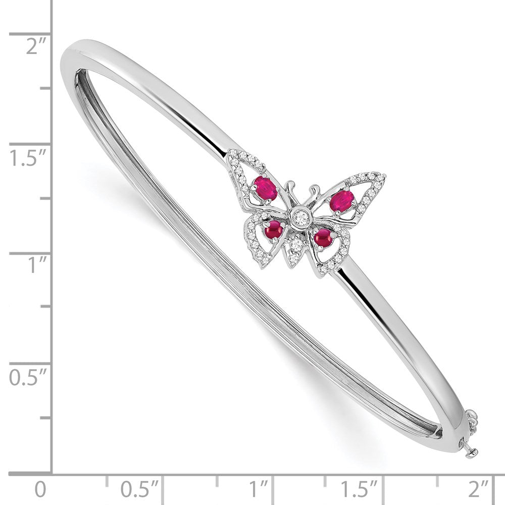 14k White Gold Ruby and Natural Diamond Butterfly Bangle