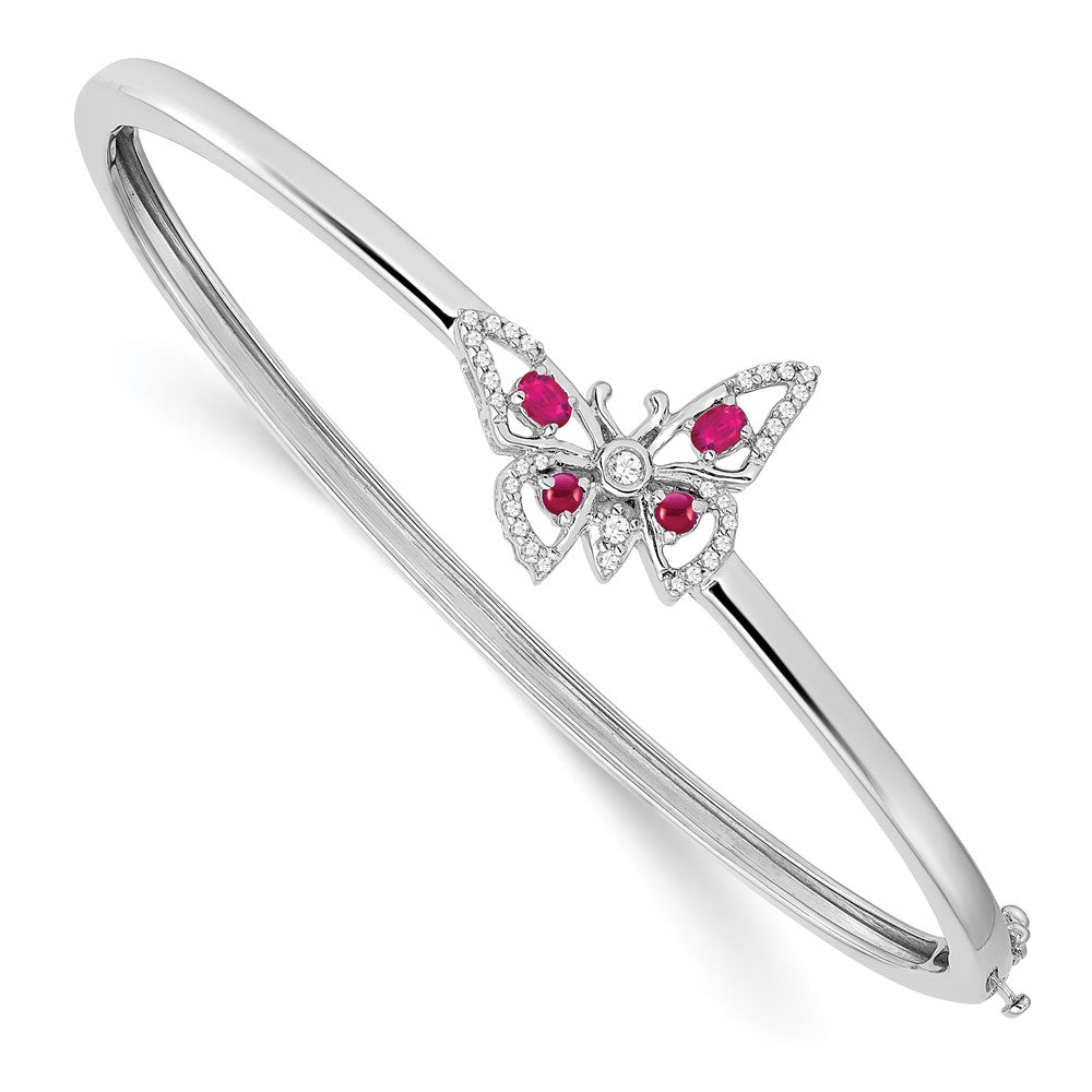 14k White Gold Ruby and Natural Diamond Butterfly Bangle