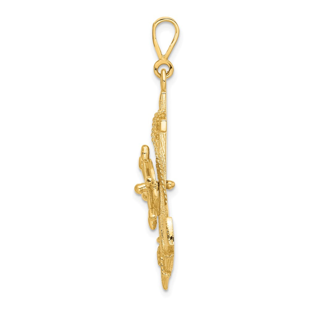 14k Yellow Gold Large Anchor w/ Moveable Wheel Charm