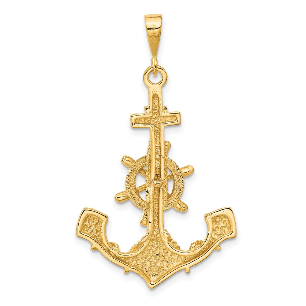 14k Yellow Gold Large Anchor w/ Moveable Wheel Charm