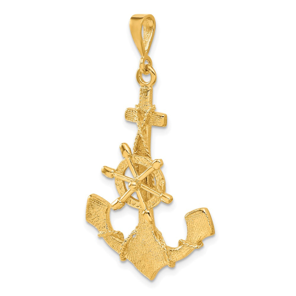 14k Yellow Gold Large Anchor w/ Moveable Wheel Charm