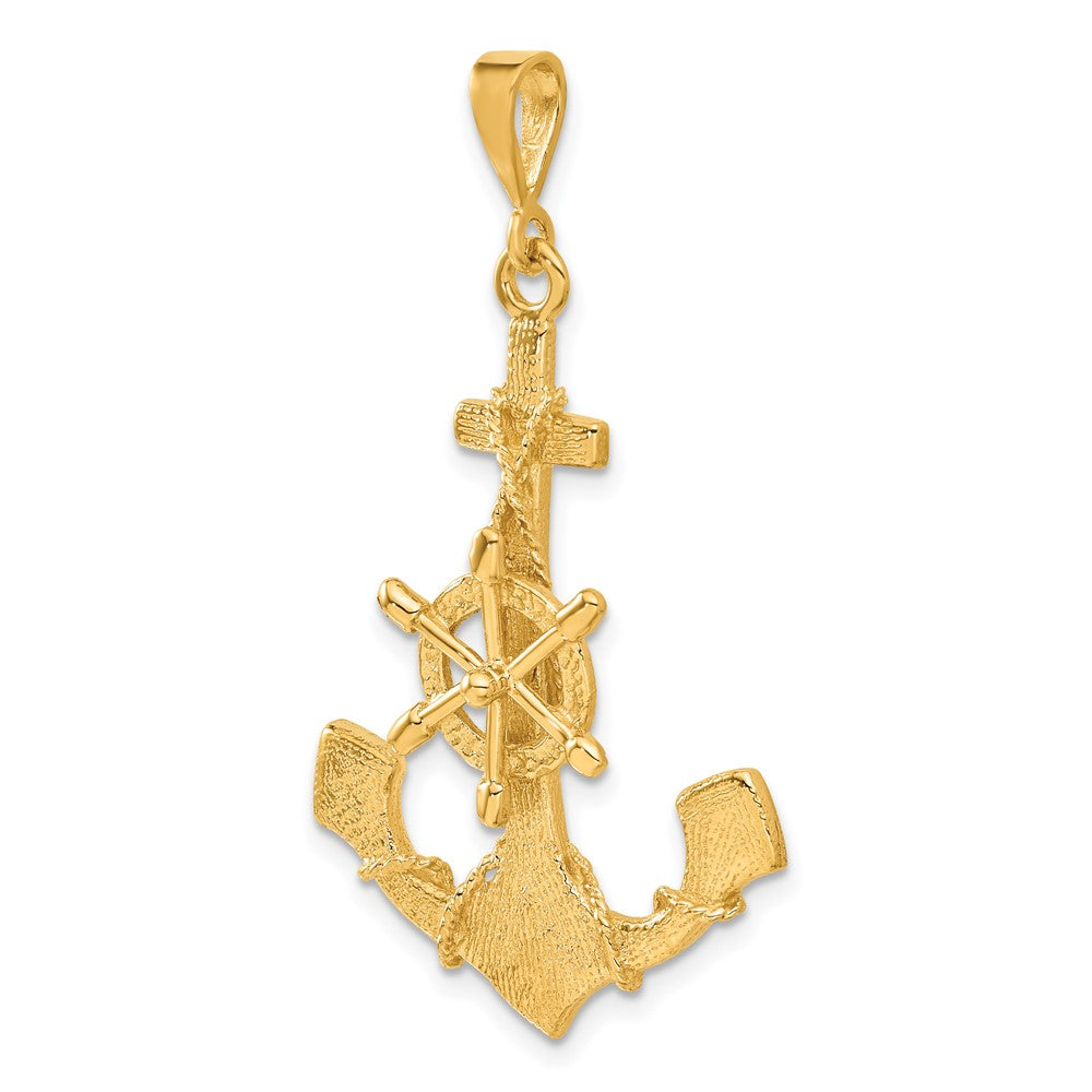 14k Yellow Gold Large Anchor w/ Moveable Wheel Charm