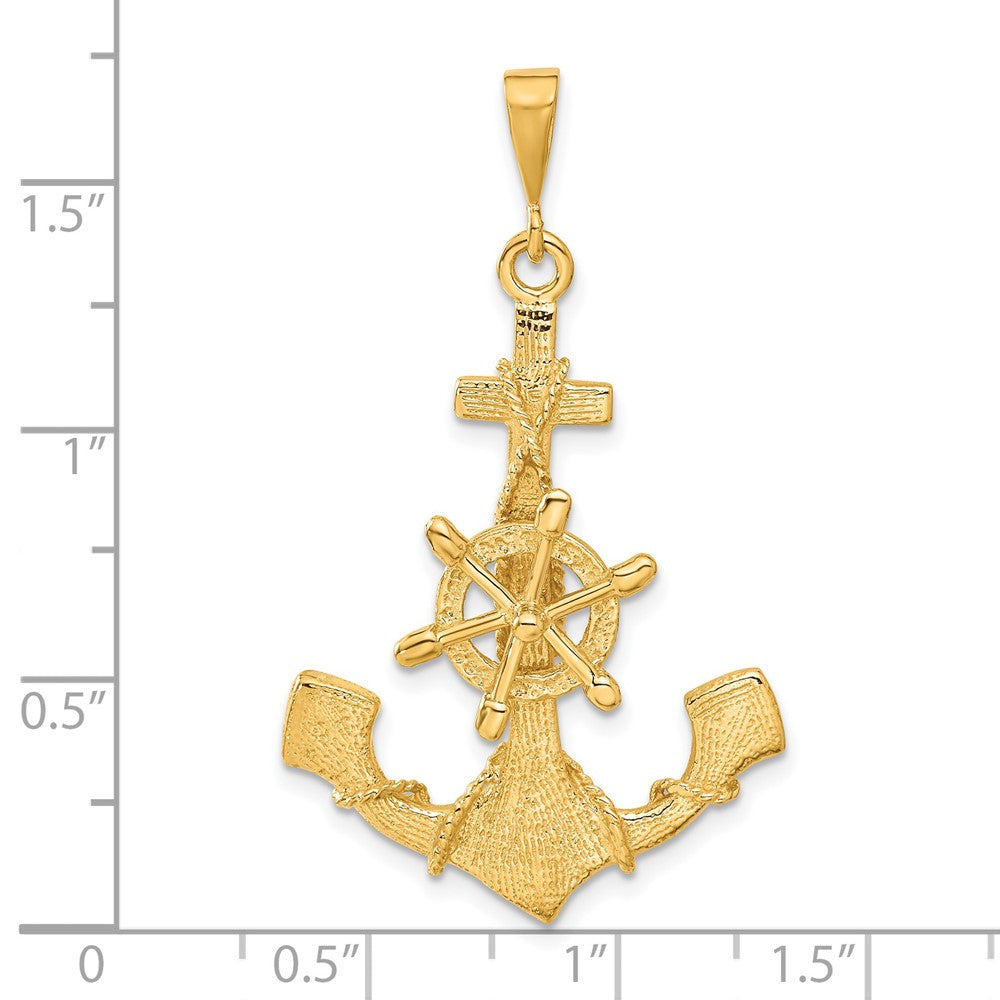 14k Yellow Gold Large Anchor w/ Moveable Wheel Charm