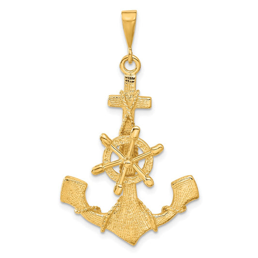 14k Yellow Gold Large Anchor w/ Moveable Wheel Charm