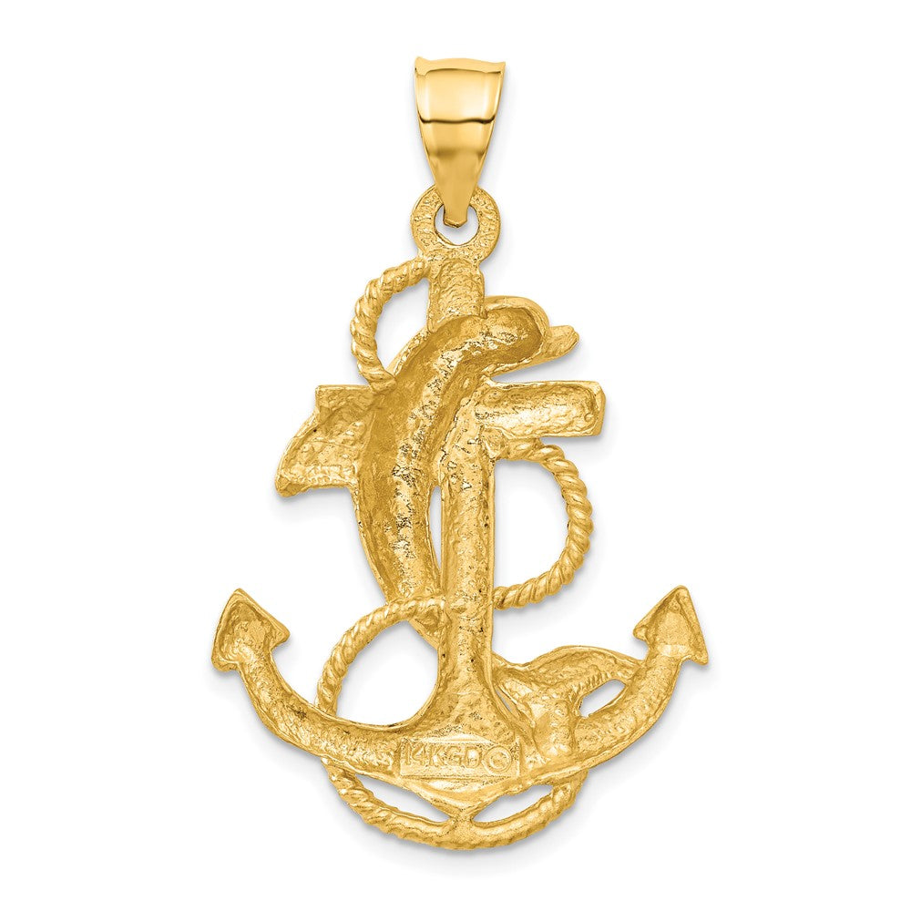 14k Yellow Gold Dolphin on Anchor Charm