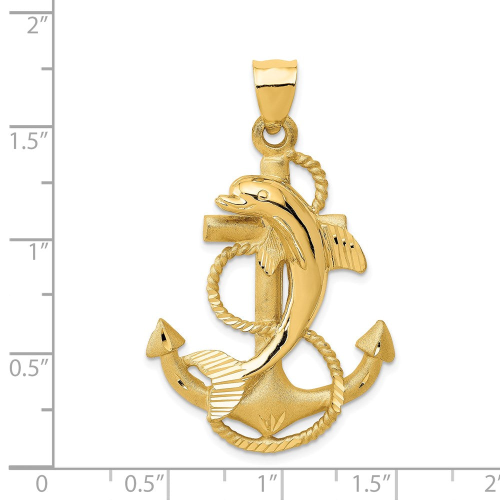 14k Yellow Gold Dolphin on Anchor Charm