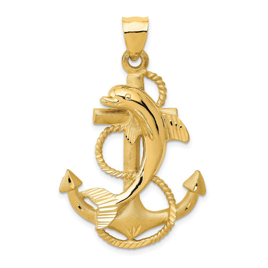 14k Yellow Gold Dolphin on Anchor Charm