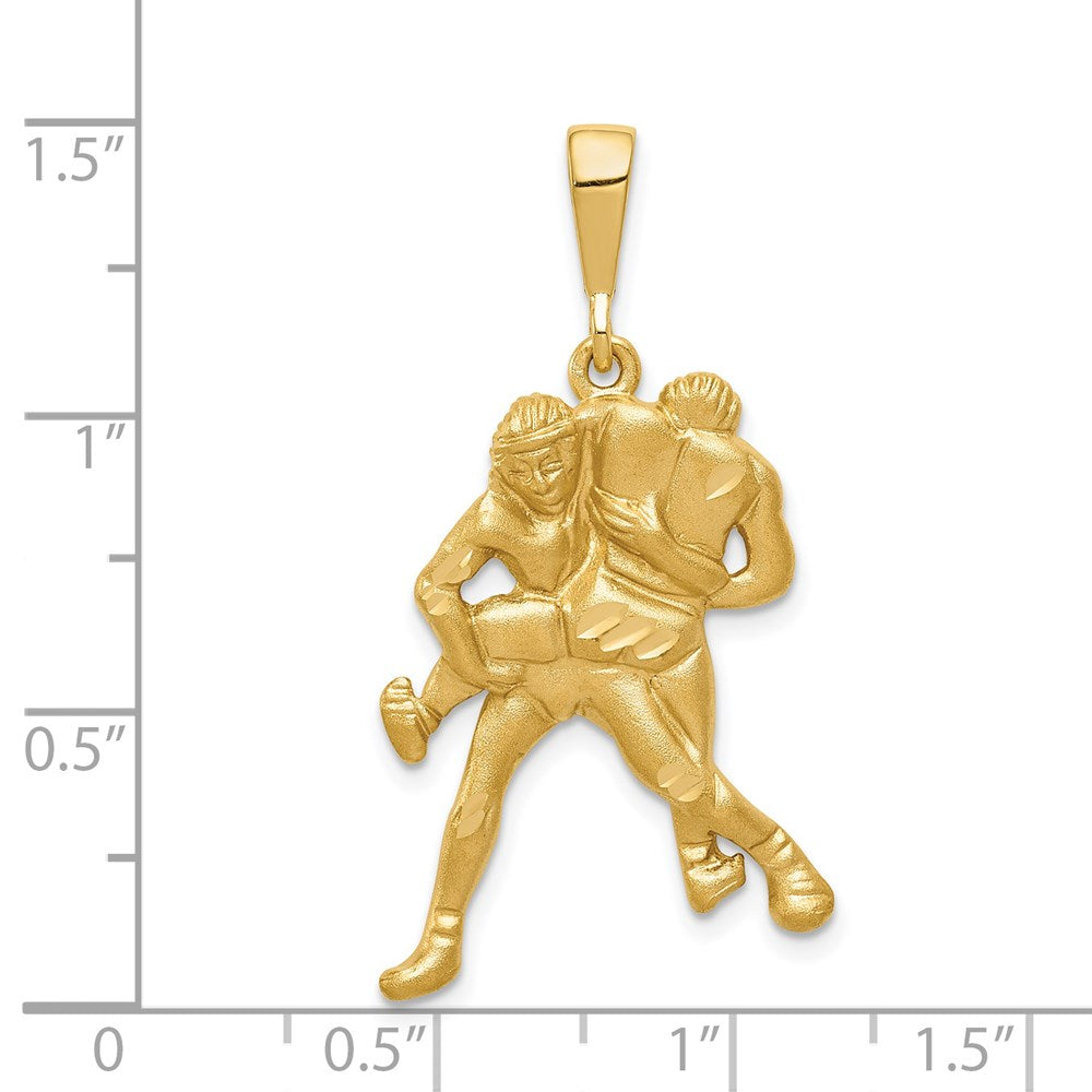 14k Yellow Gold Satin and Diamond-cut Wrestlers Charm