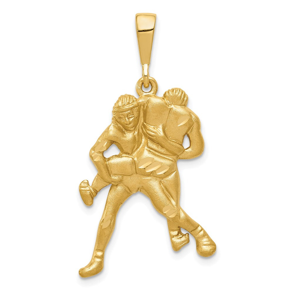 14k Yellow Gold Satin and Diamond-cut Wrestlers Charm