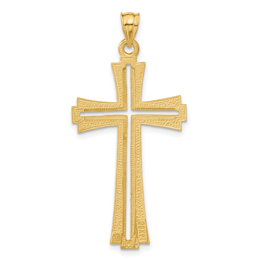 14k Yellow Gold Diamond Cut and Satin Cross Pendant