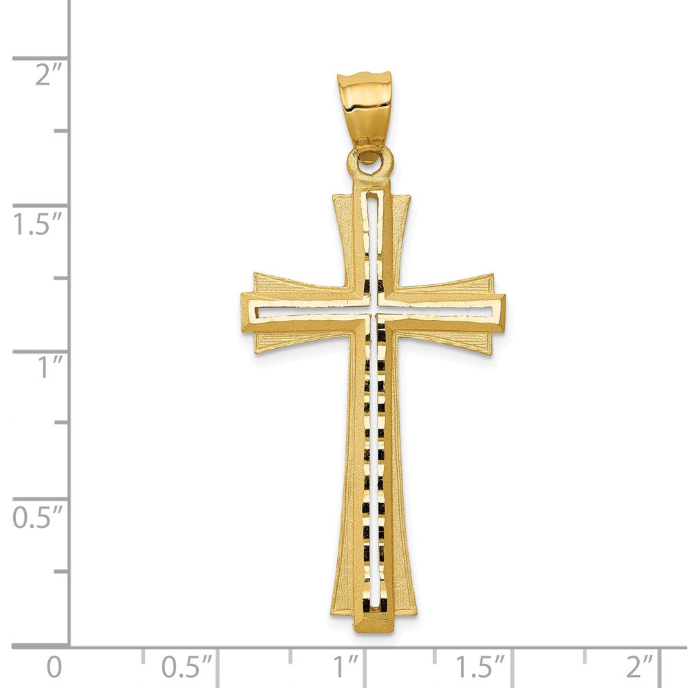 14k Yellow Gold Diamond Cut and Satin Cross Pendant