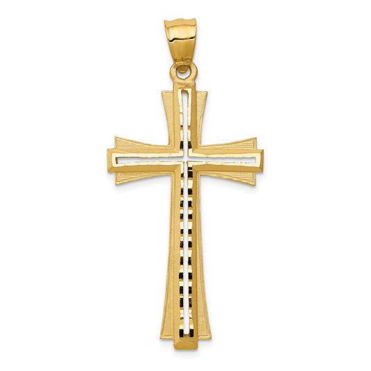 14k Yellow Gold Diamond Cut and Satin Cross Pendant