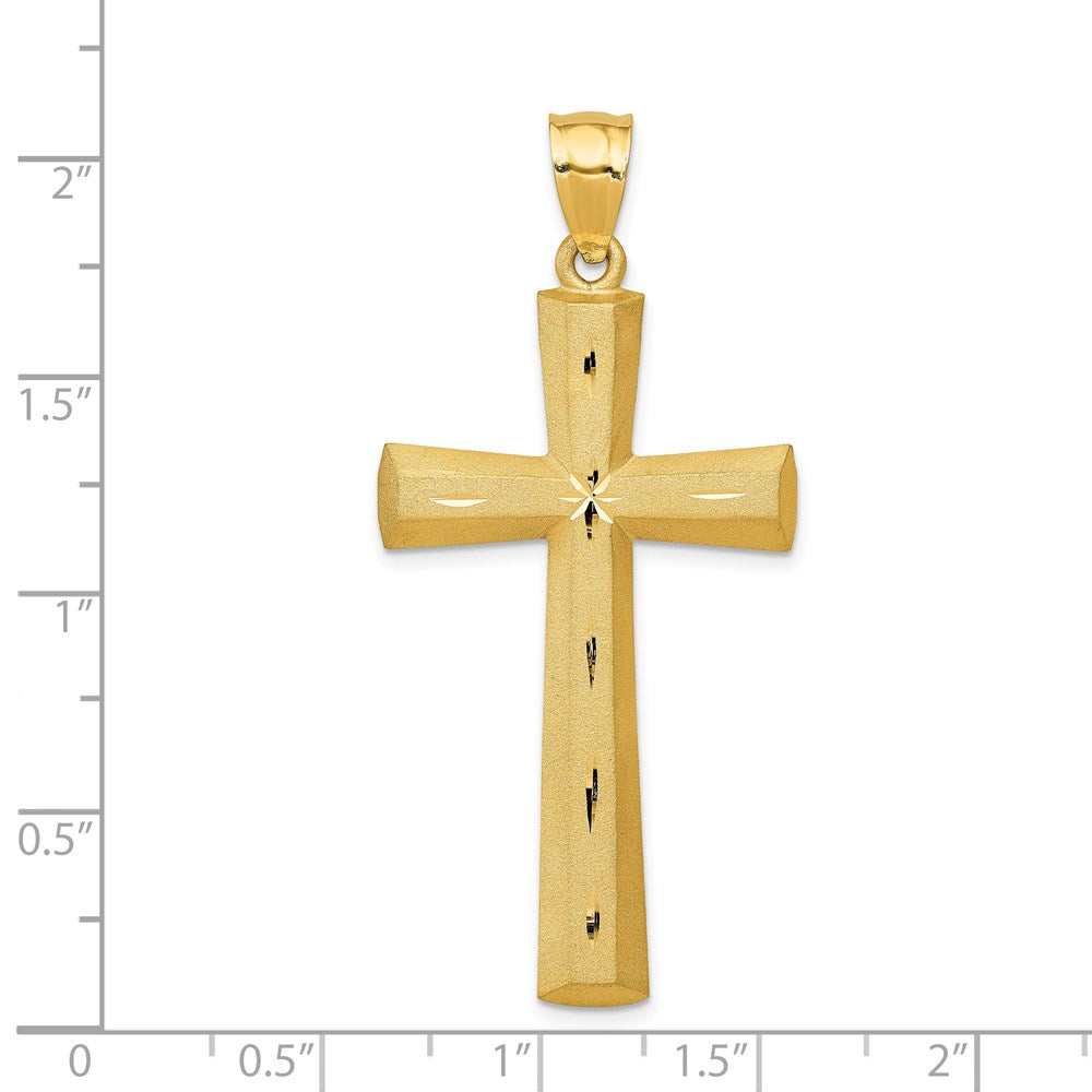 14k Yellow Gold Satin and Diamond -Cut Cross Pendant