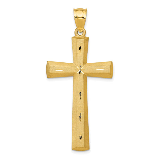 14k Yellow Gold Satin and Diamond -Cut Cross Pendant