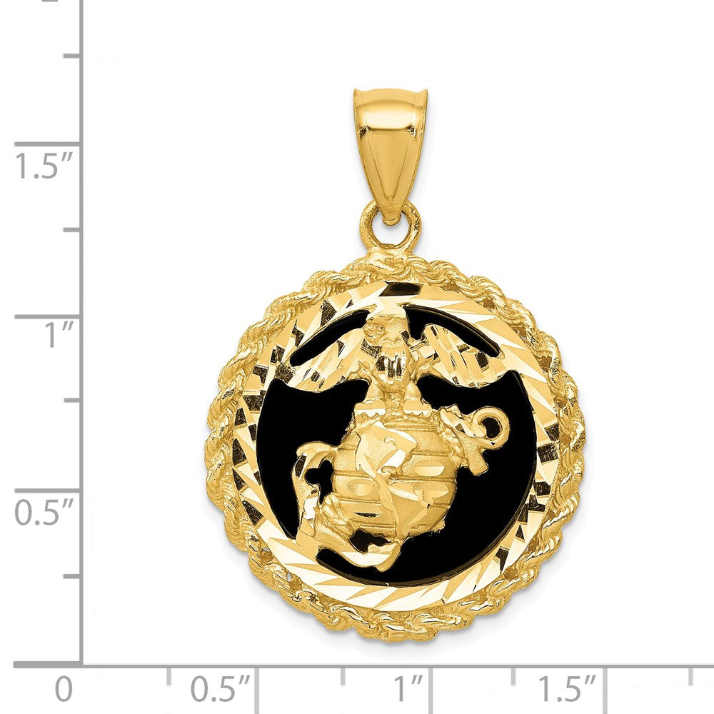 14k Yellow Gold Onyx Marine Corps Charm