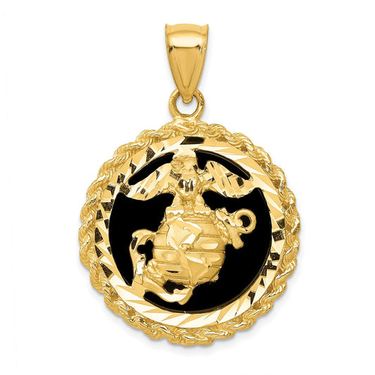 14k Yellow Gold Onyx Marine Corps Charm