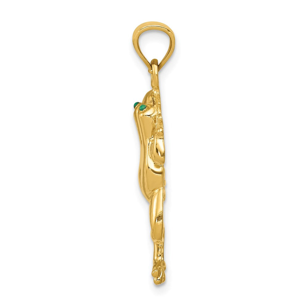 14k Yellow Gold Frog W/ Enameled Eyes Charm