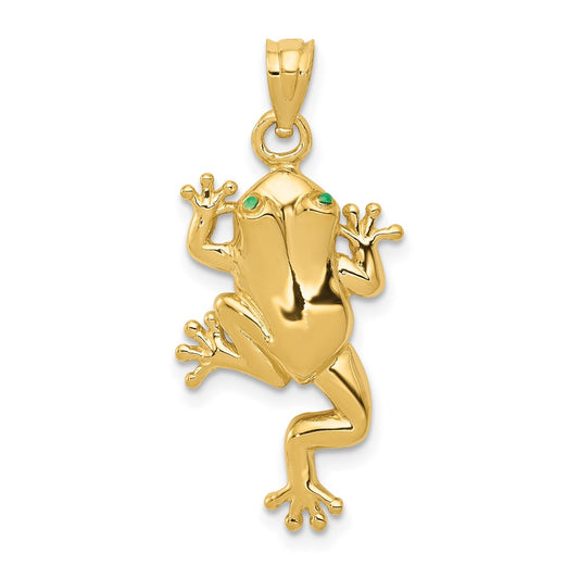 14k Yellow Gold Frog W/ Enameled Eyes Charm