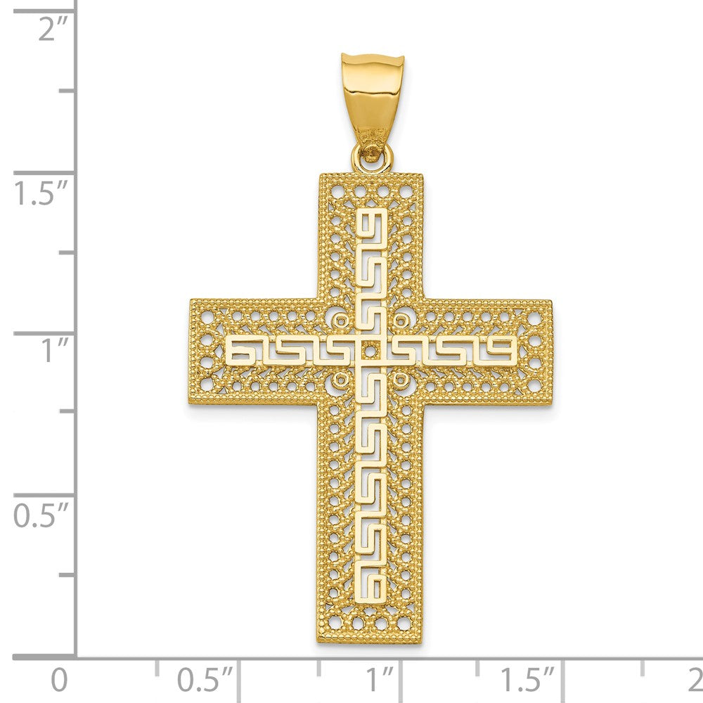 14k Yellow Gold Greek Key Filigree Cross Pendant