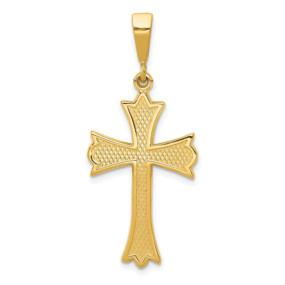 14k Yellow Gold Fleur De Lis Cross Pendant