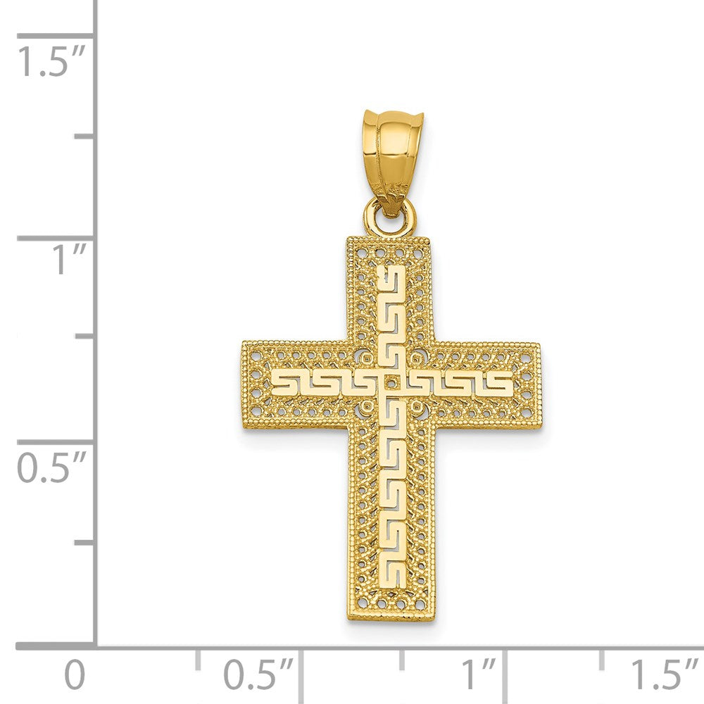 14k Yellow Gold Greek Filigree Cross Pendant