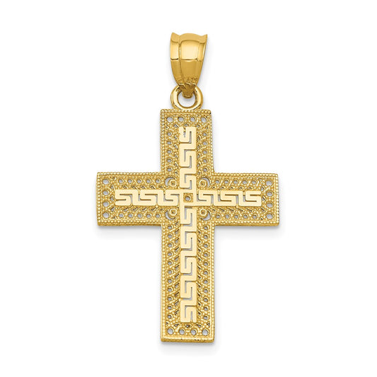 14k Yellow Gold Greek Filigree Cross Pendant