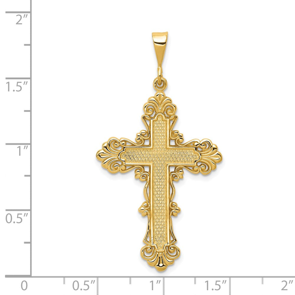 14k Yellow Gold Fleur De Lis Cross Pendant