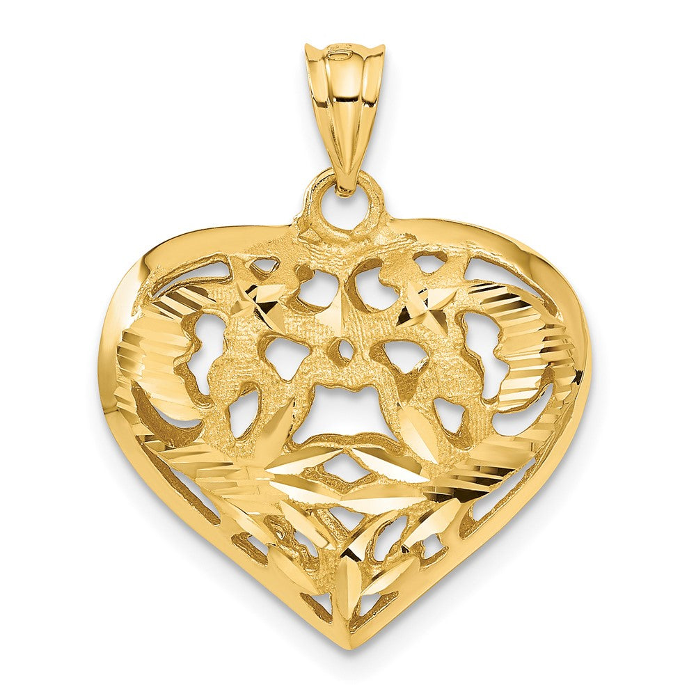 14k Yellow Gold Fancy 3D Heart Charm