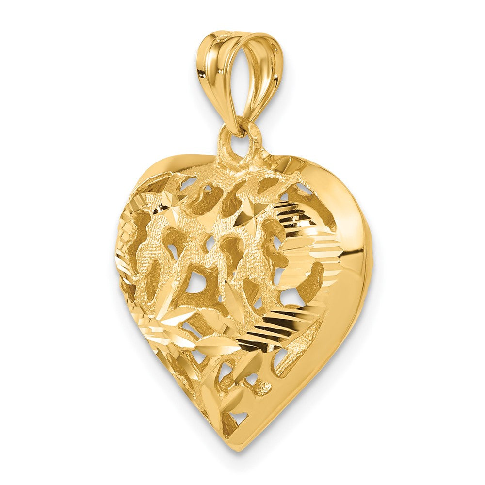 14k Yellow Gold Fancy 3D Heart Charm