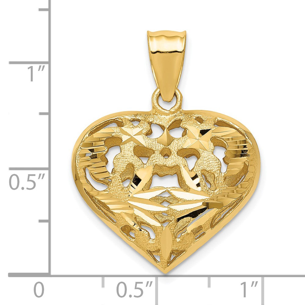 14k Yellow Gold Fancy 3D Heart Charm