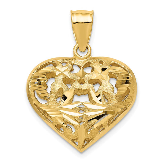 14k Yellow Gold Fancy 3D Heart Charm