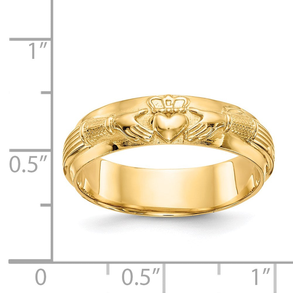 Real 14K Yellow Gold Mens Claddagh Wedding Band Ring